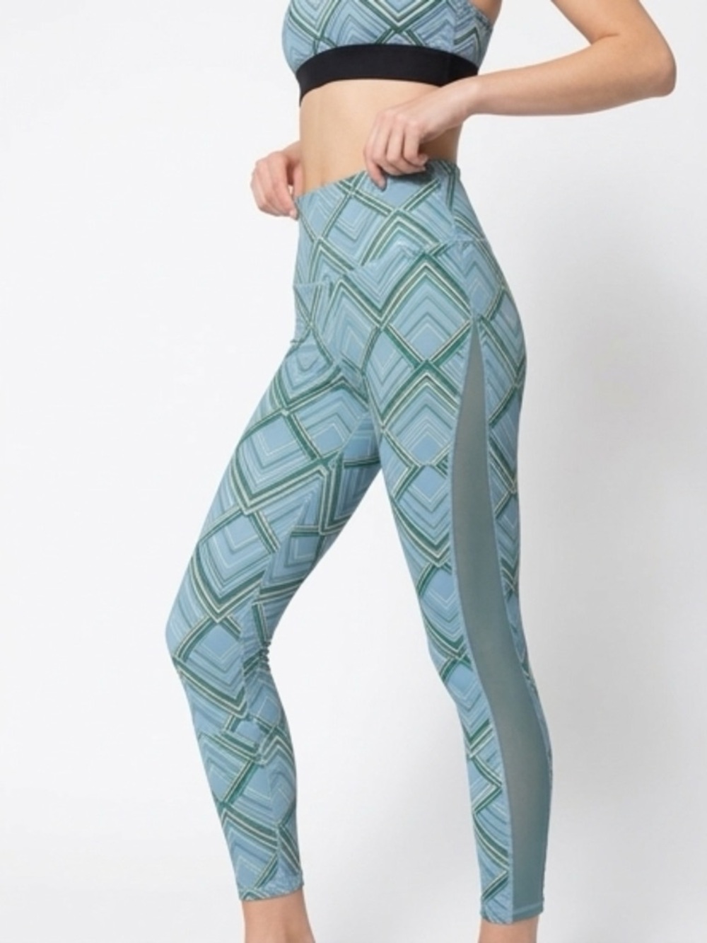 Women's High-Waist Geo Print Leggings in Seafoam Green